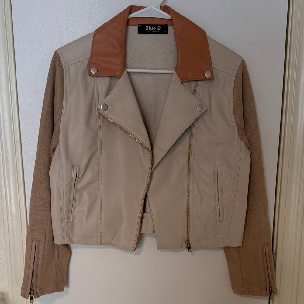 Women's Beige and Brown Leather Jacket